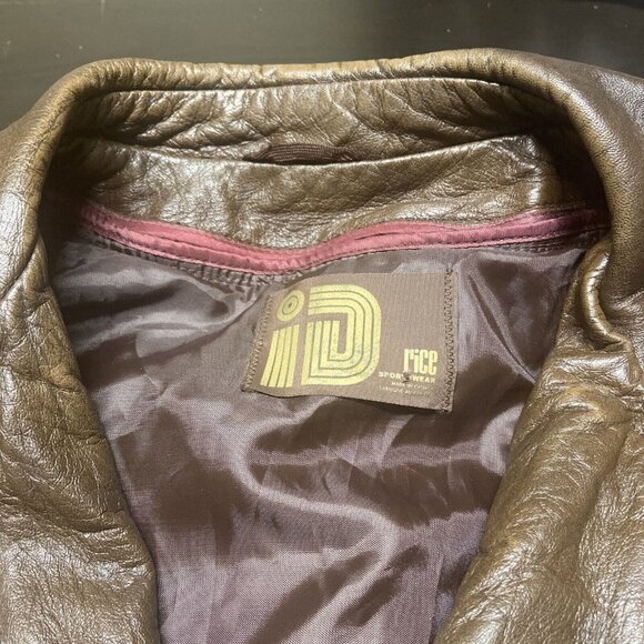 Vintage Rice Sportswear 70s Brown Leather Coat Plaid Lined Hipster Mod Men 44 - Picture 10 of 10